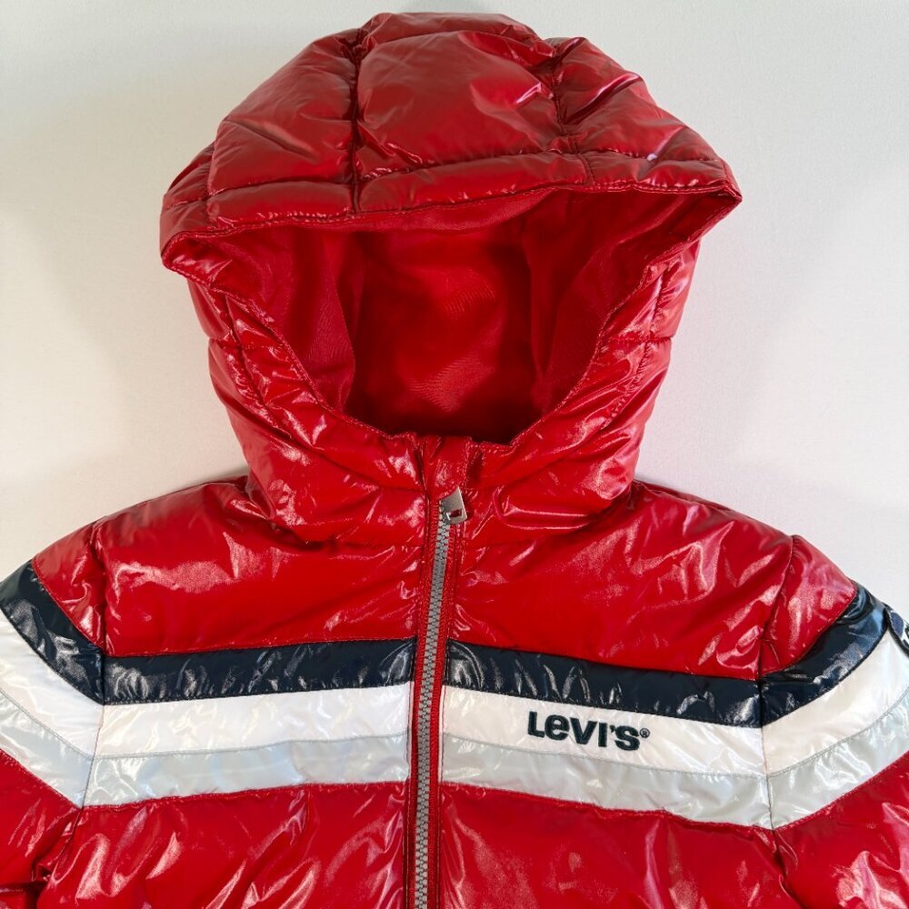 Kids LEVIS Red Hooded Puffer Jacket 6-7 - Picture 4 of 16